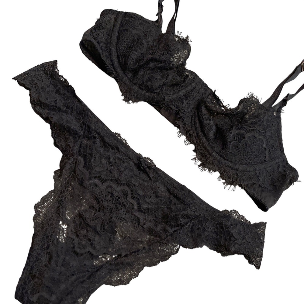 Victoria's Secret LUXE Wired Lace Unlined Demi Thong Bra Set Sexy Sheer XS 32a